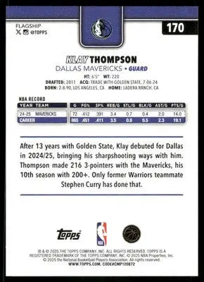 2025 Topps Flagship Klay Thompson #170 Basketball - Basketball Card Single