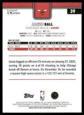 2025 Topps Flagship Lonzo Ball #39 Basketball - Basketball Card Single