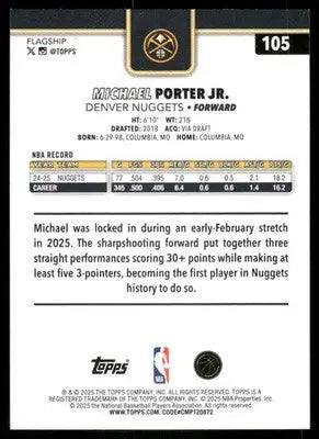 2025 Topps Flagship Michael Porter Jr. #105 Basketball - Basketball Card Single