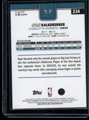2025 Topps Flagship Ryan Kalkbrenner #234 RC Basketball - Basketball Card Single