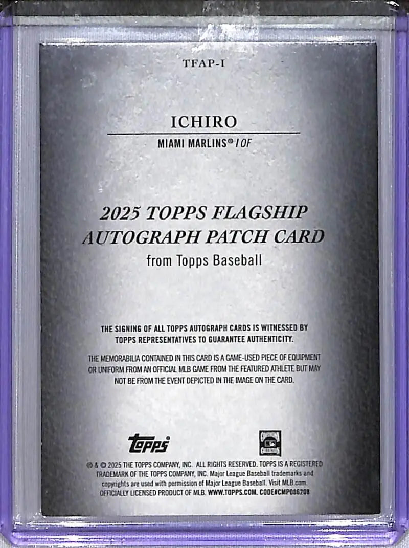 2025 Topps Flagship #TFAP-I Ichiro NM-MT MEM Auto 5/25 Miami Marlins - Baseball Card Single