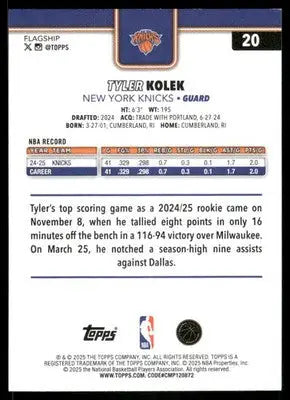 2025 Topps Flagship Tyler Kolek #20 Basketball - Basketball Card Single