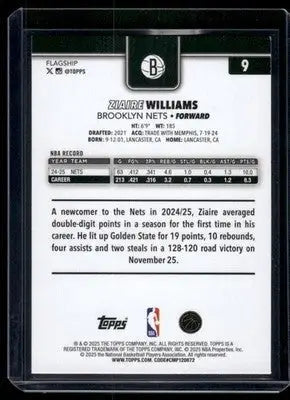 2025 Topps Flagship Ziaire Williams #9 Basketball - Basketball Card Single