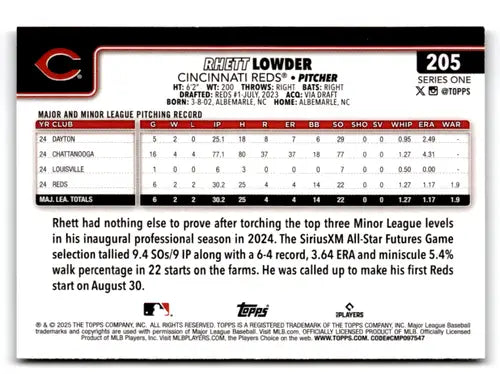 2025 Topps Topps Foil Pattern #205 Rhett Lowder NM-MT RC Rookie Reds ID:76858 - Baseball Card Single