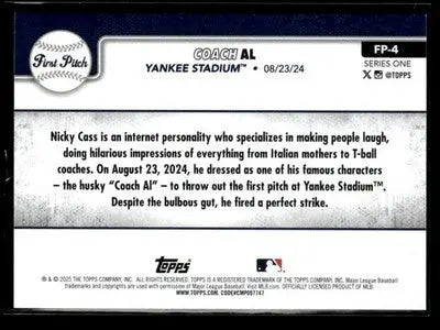 2025 Topps #FP-4 Coach Al First Pitch (Series One) - Baseball Card Single