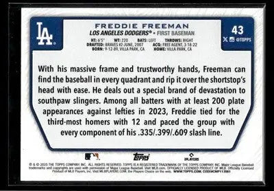 2025 Topps Freddie Freeman #43 Flagship Collection (Series Two) LA Dodgers