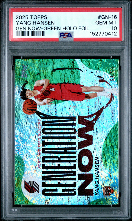 2025 Topps Generation Now #GN-16 Yang Hansen Gen Now-Green Holo Foil PSA 10 #/99 - Basketball Card Single