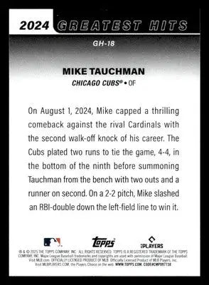2025 Topps #GH-18 Mike Tauchman 2024 Greatest Hits - Baseball Card Single