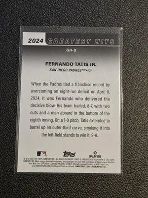 2025 Topps #GH-9 Fernando Tatis Jr. 2024 Greatest Hits - Baseball Card Single
