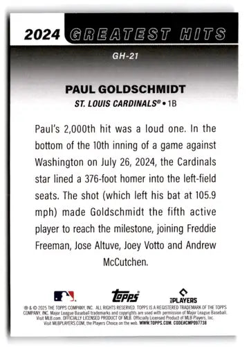 2025 Topps Greatest Hits #GH-21 Paul Goldschmidt NM-MT Cardinals ID:76872 - Baseball Card Single