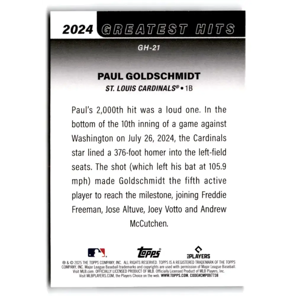 2025 Topps Greatest Hits #GH-21 Paul Goldschmidt NM-MT St. Louis Cardinals Baseball Card - Baseball Card Single