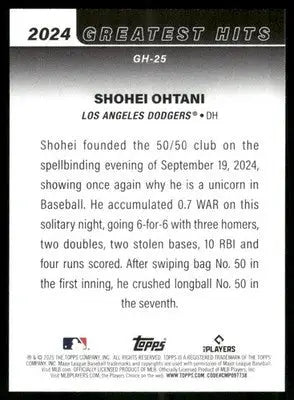 2025 Topps Greatest Hits Shohei Ohtani #GH-25 50/50 Baseball