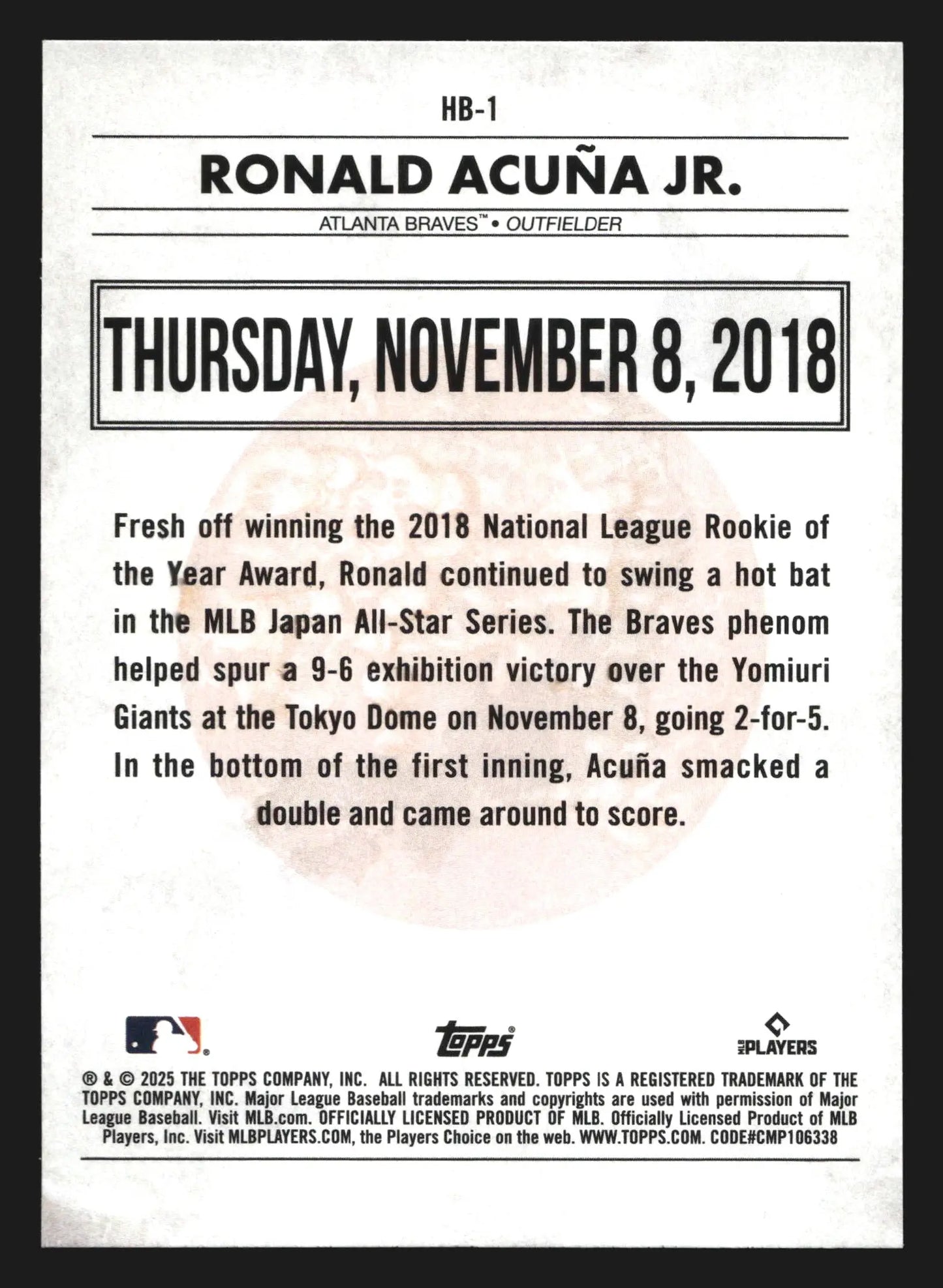 2025 Topps #HB-1 Ronald Acuna Jr Braves History of Japanese Baseball Tokyo