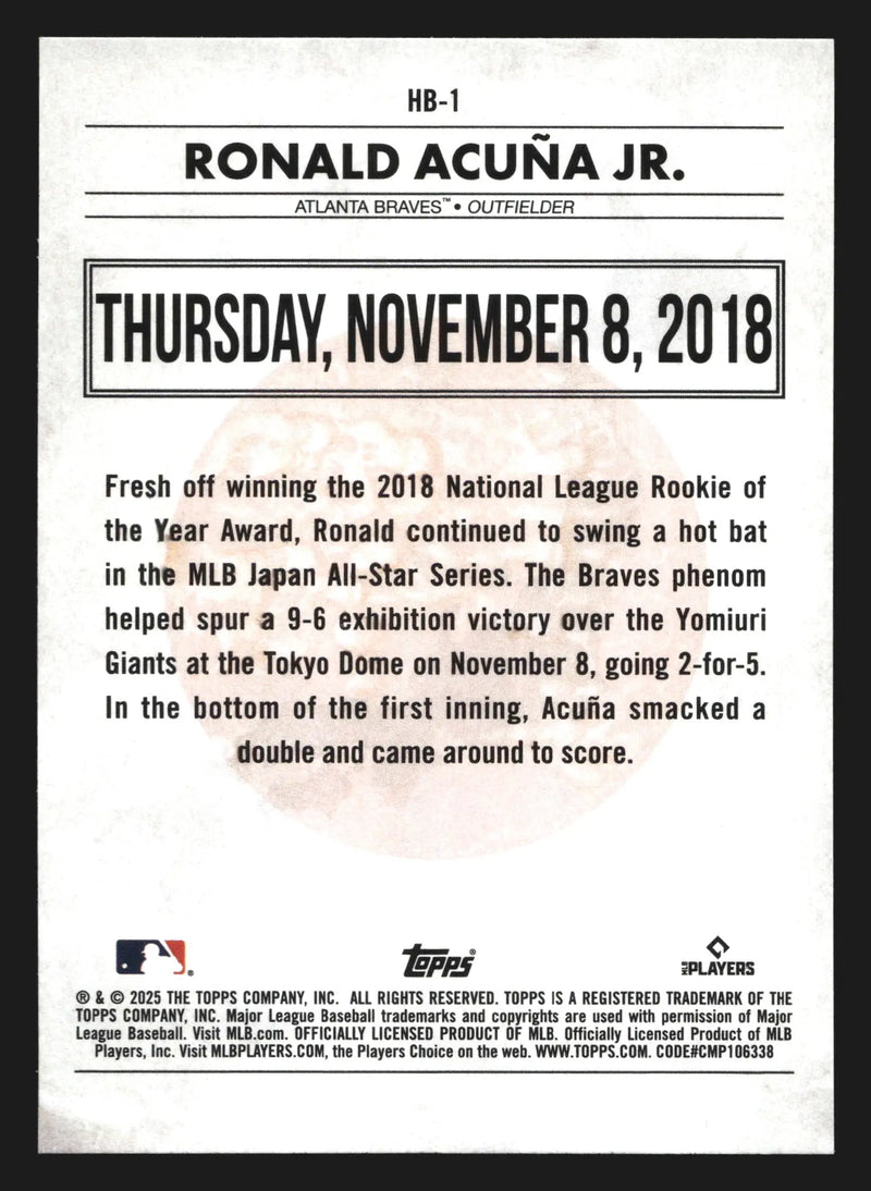 2025 Topps #HB-1 Ronald Acuna Jr Braves History of Japanese Baseball Tokyo