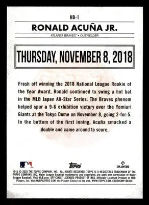 2025 Topps #HB-1 Ronald Acuña Jr. History of Japanese Baseball - Baseball Card Single