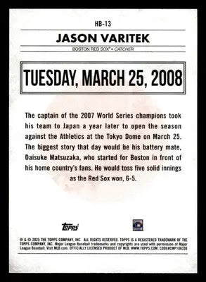2025 Topps #HB-13 Jason Varitek History of Japanese Baseball - Baseball Card Single