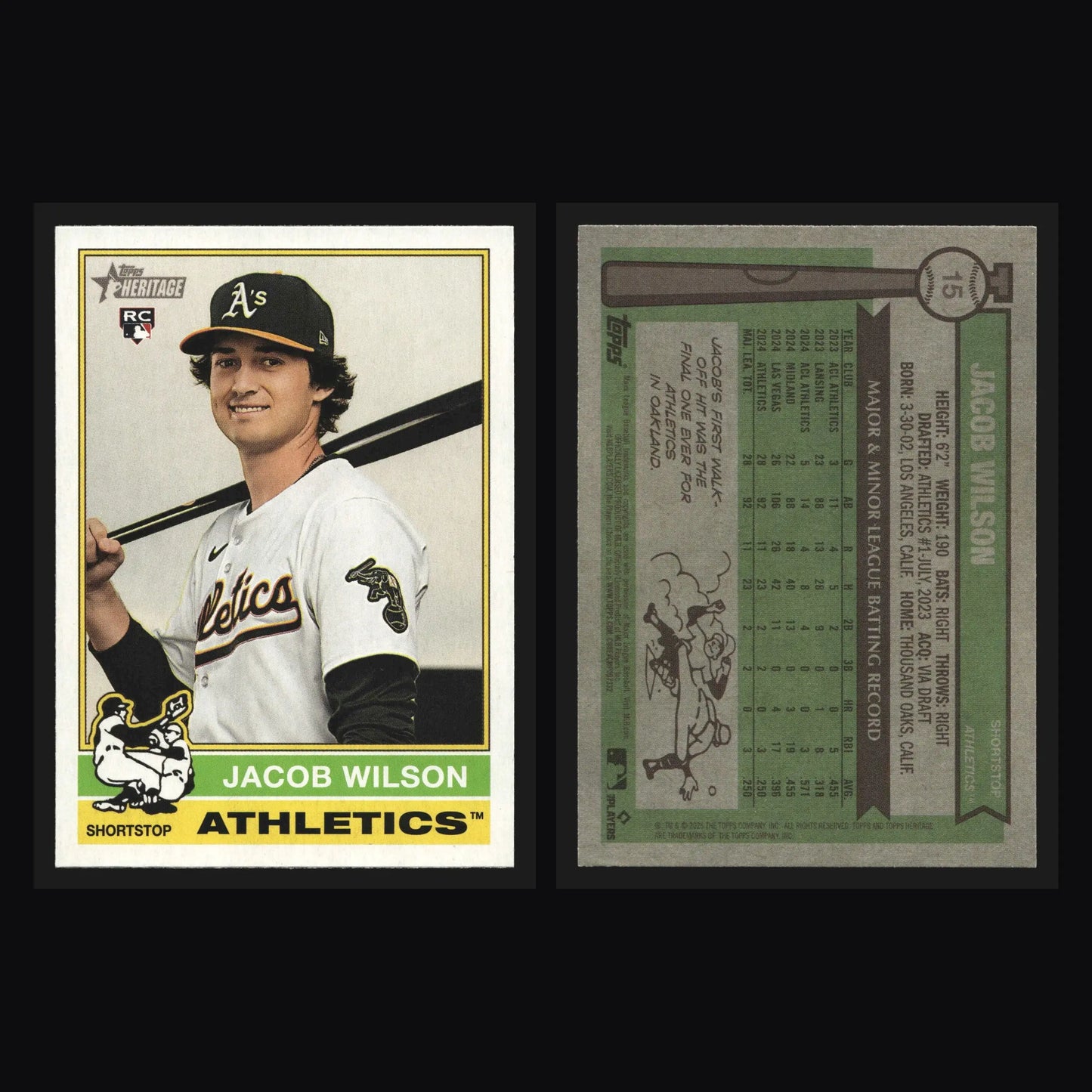 2025 Topps Heritage #15 Jacob Wilson Athletics RC - Baseball Card Single