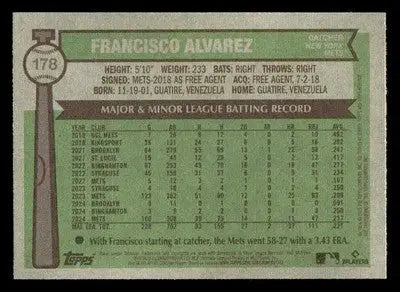2025 Topps Heritage #178 Francisco Alvarez - Baseball Card Single