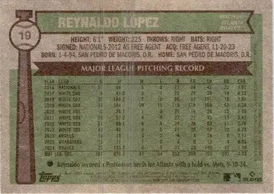 2025 Topps Heritage #19 Reynaldo López - Baseball Card Single