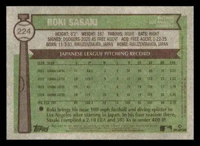 2025 Topps Heritage #224 Roki Sasaki - Baseball Card Single