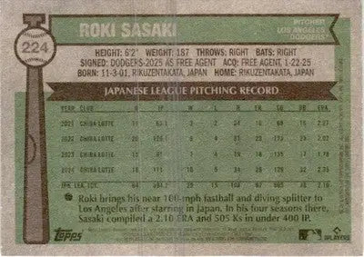 2025 Topps Heritage #224 Roki Sasaki - Baseball Card Single