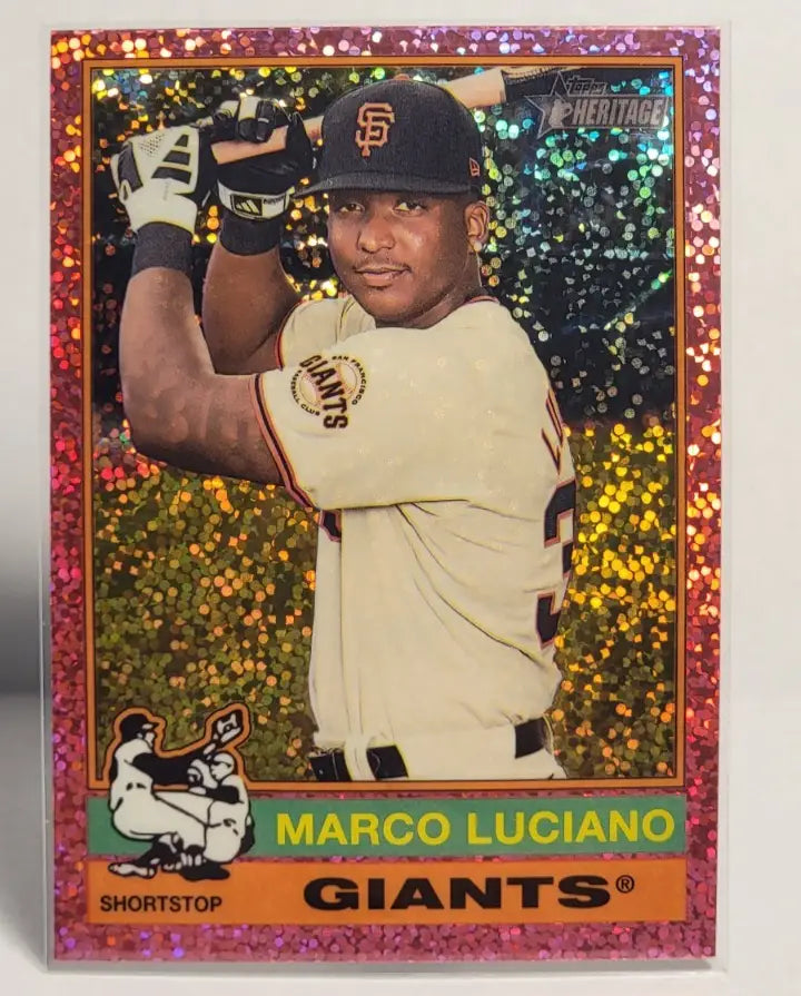 2025 Topps Heritage Pink Sparkle Marco Luciano San Francisco Giants baseball card