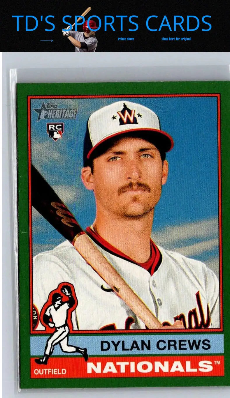 Dylan Crews baseball card from 2025 Topps Heritage dark green series featuring Dylan Crews dark green