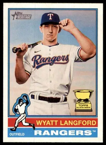 Wyatt Langford baseball card with original gloss from 2025 Topps Heritage Rangers ID 78236
