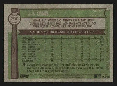 2025 Topps Heritage #290 J.T. Ginn Athletics RC