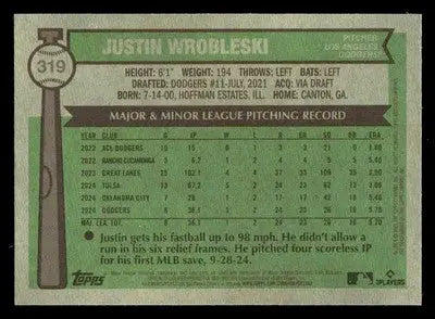 2025 Topps Heritage #319 Justin Wrobleski Chrome - Baseball Card Single