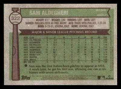 2025 Topps Heritage #322 Sam Aldegheri - Baseball Card Single