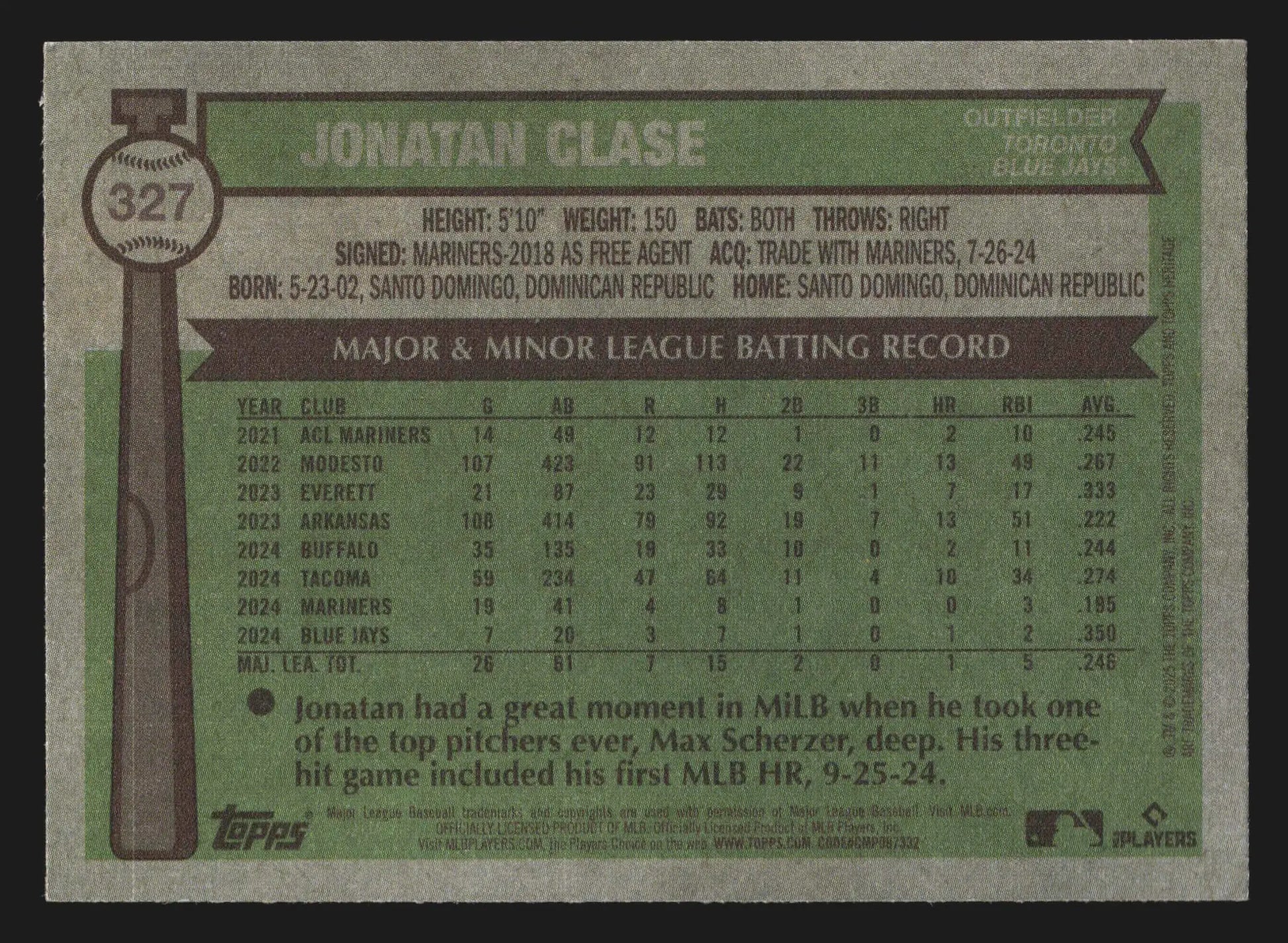 2025 Topps Heritage #327 Jonatan Clase Toronto Blue Jays