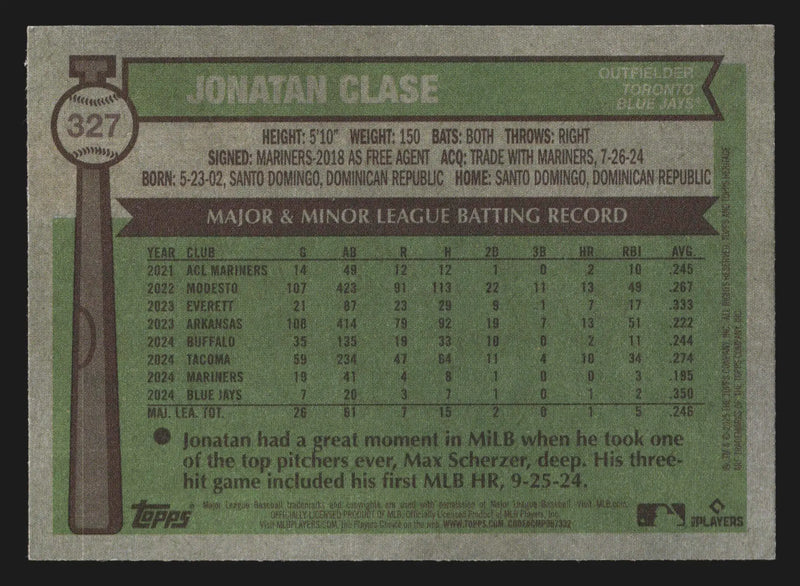 2025 Topps Heritage #327 Jonatan Clase Toronto Blue Jays
