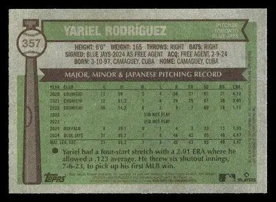 2025 Topps Heritage #357 Yariel Rodríguez - Baseball Card Single
