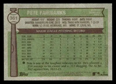 2025 Topps Heritage #361 Pete Fairbanks - Baseball Card Single