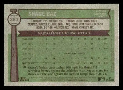 2025 Topps Heritage #363 Shane Baz - Baseball Card Single
