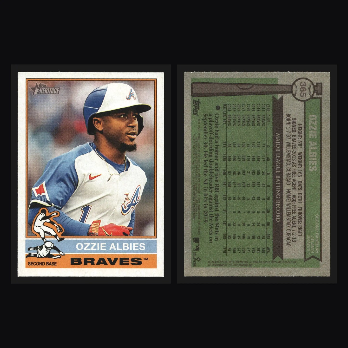 2025 Topps Heritage #365 Ozzie Albies Atlanta Braves 1976 Design