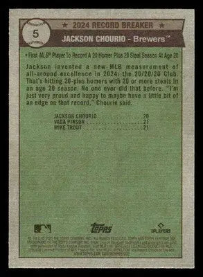 2025 Topps Heritage #5 Jackson Chourio - Baseball Card Single