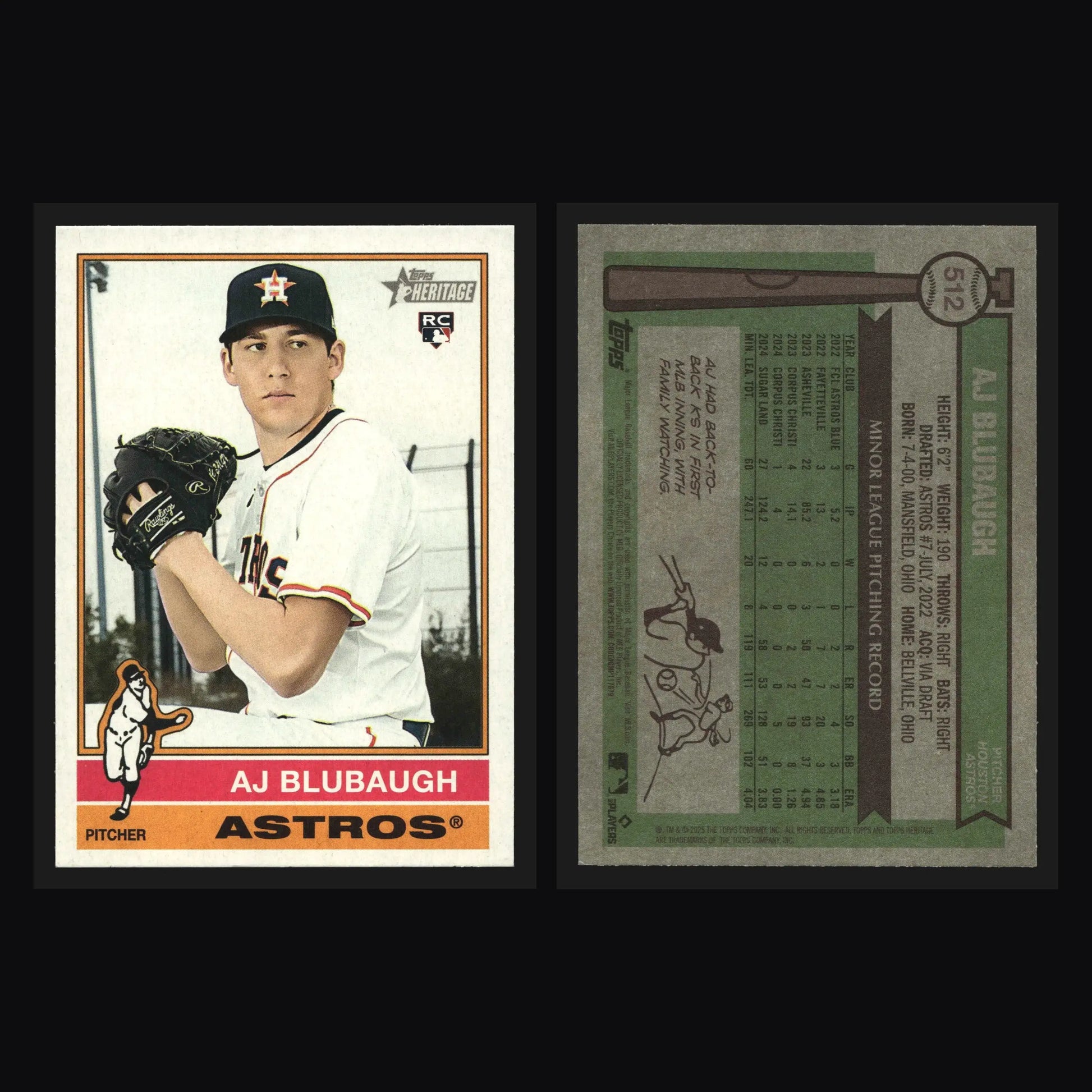 2025 Topps Heritage #512 AJ Blubaugh Astros RC SP - Baseball Card Single