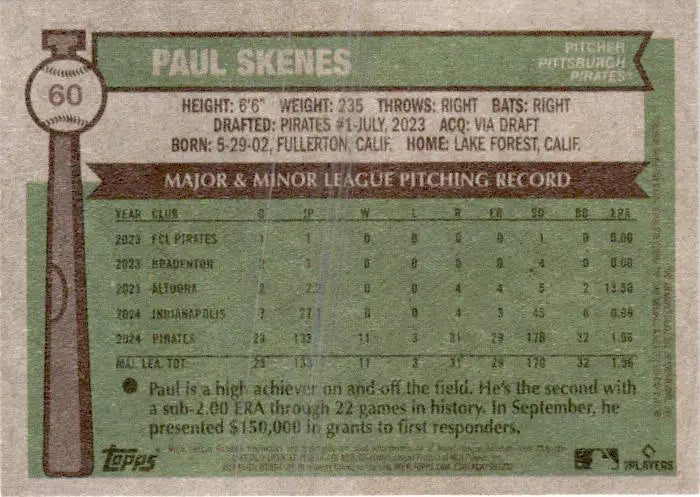 2025 Topps Heritage #60 Paul Skenes - Baseball Card Single
