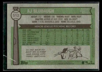 2025 Topps Heritage AJ Blubaugh #512 Chrome RC Houston Astros