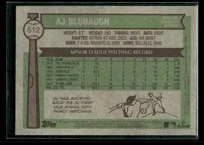 2025 Topps Heritage AJ Blubaugh #512 RC Houston Astros