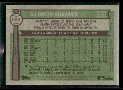 2025 Topps Heritage AJ Smith-Shawver #559 Atlanta Braves