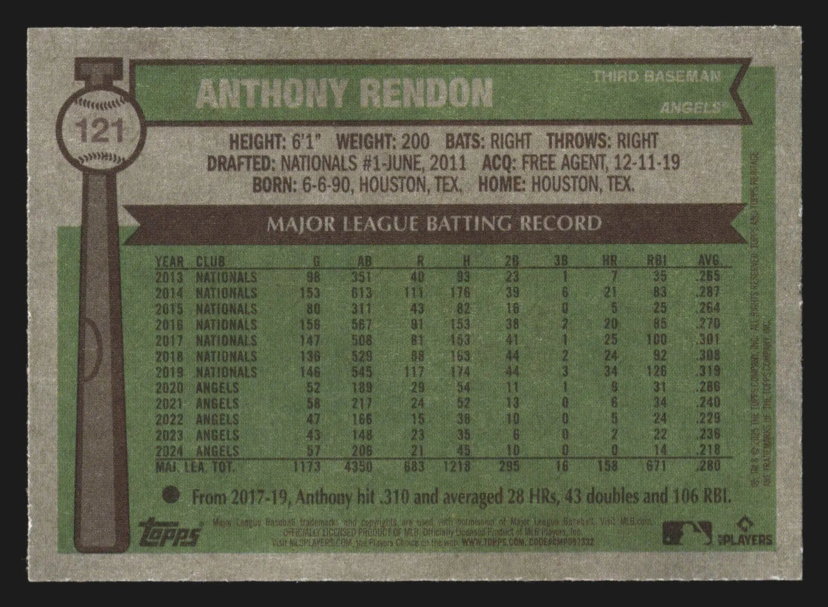2025 Topps Heritage Anthony Rendon #121 Los Angeles Angels - Baseball Card Single