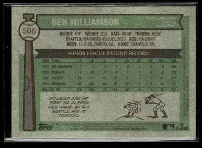 2025 Topps Heritage Ben Williamson #506 RC Seattle Mariners - Baseball Card Single