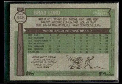 2025 Topps Heritage Brad Lord #548 RC Washington Nationals