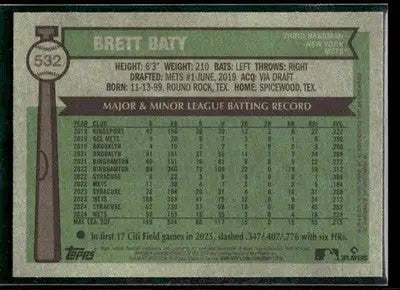 2025 Topps Heritage Brett Baty #532 New York Mets