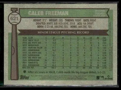 2025 Topps Heritage Caleb Freeman #621 RC Chicago White Sox