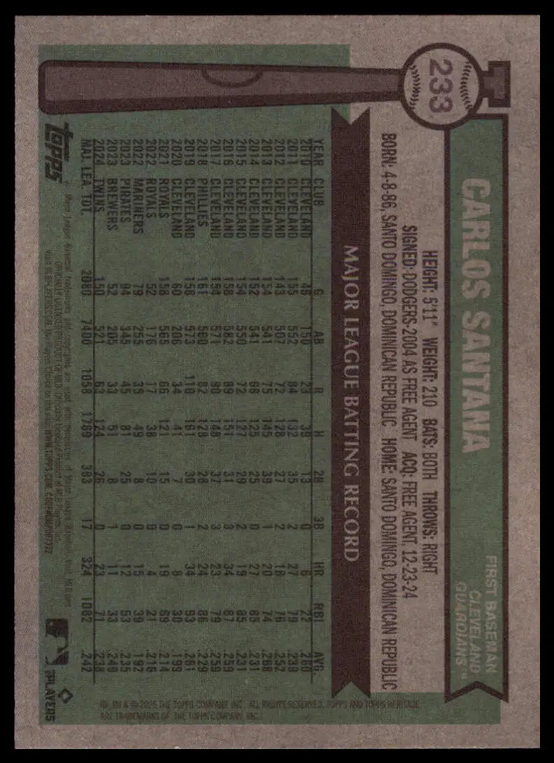 2025 Topps Heritage Carlos Santana 233 Cleveland Guardians NM - Baseball Card Single