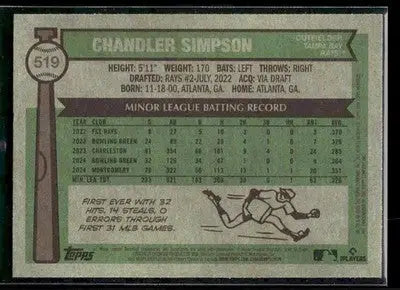 2025 Topps Heritage Chandler Simpson #519 RC Tampa Bay Rays